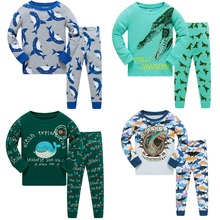 3-8 Year Children Pajamas Sets Shark Baby Boys Sleepwear nightdress Blue Boy pijama loungewear T-Shirt Trouser PJS Cotton 2024 - buy cheap