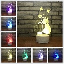 Luz noturna de led gato adorável 3d, com 7 cores, luz para decoração de casa, visualização incrível, ilusão óptica, lâmpada de mesa 3d, presente 2024 - compre barato