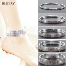 BLIJERY Silver Color Full Rhinestone Elastic Anklets for Women Crystal Ankle Bracelet Barefoot Sandals Femme Summer Foot Jewelry 2024 - buy cheap
