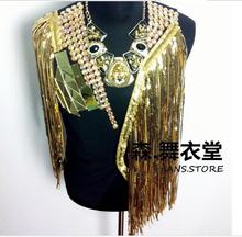 New fashion Male singer gold silver Tassel Vest DS stage performance wear 2024 - buy cheap