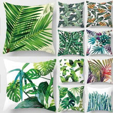 Tropical Plants Green Leaves Monstera Cushion Covers Hibiscus Flower Cushion Cover Decorative Beige Linen Pillow Case 2024 - buy cheap