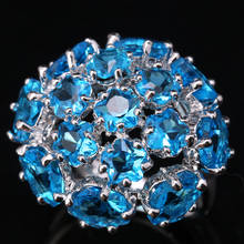 Beauty Hydrangea Light Blue Zircon  Silver Plated Argent Party Jewelry Solitaire Ring US# Size 6 / 7 / 8 / 9 S1440 2024 - buy cheap