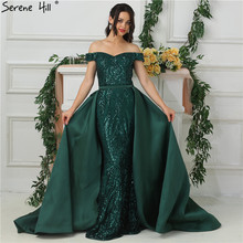 Vestido de noche verde brillante con hombros descubiertos, cuello bote sensual con tren, 2021 Serene Hill LA6659 2024 - compra barato