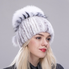 2020 FXFURS New Style Winter Warm Real Mink Fur Cap For Women Natural Mink Hats Vertical Weaving With Fluffy Fox Fur hats 2024 - buy cheap