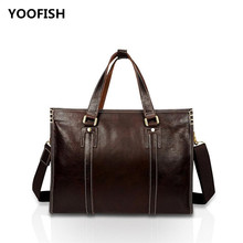 YOOFISH Hot selling Casual Genuine Leather Handbag Laptop Business bag Unisex Free Shipping Coffee/Brown XZ-063 2024 - buy cheap