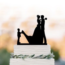 Família topper Do Bolo Do Casamento, Noiva e Noivo com silhueta menino Bolo topper, Decoração do bolo de casamento engraçado topper 2024 - compre barato