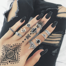 Винтажные кольца Tocona античного серебра, полые геометрические кольца, черные стразы, цветок на костяшки пальцев, кольцо Анель 4839 2024 - купить недорого