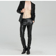 Pantalones de talla grande para hombre, pantalones ajustados de piel sintética, ajustados, para correr, motociclista 2024 - compra barato