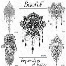 Baofuli временная татуировка, черная хна, Сова, Геометрическая мандала, цветок, татуировка, боди-арт, руки, поддельные татуировки, для женщин и мужчин, водонепроницаемая 2024 - купить недорого