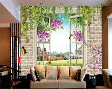 beibehang Custom 3d stereo wallpaper warm living room bedroom background wall fake windows landscape brick flowers 3d wallpaper 2024 - buy cheap