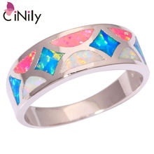 CiNily Created White Pink Blue Fire Opal Silver Plated Ring Wholesale Retail for Women Jewelry Ring Size 5 6 7 8 9 10 OJ7949 2024 - buy cheap
