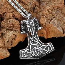 Viking 316L Stainless steel Thor Hammer Mjolnir Goat rune Amulet Pendant Necklace 2024 - buy cheap
