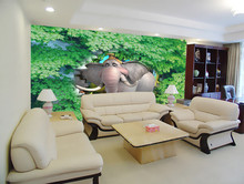 Murais personalizados em 3d, elefante de desenhos animados, parede de tijolo, folhas verdes de parede, sala de estar, sofá, tv, parede de quarto de crianças 2024 - compre barato