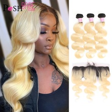 Brazilian Body Wave Two Tone Ombre Blonde Human Hair 3 Bundles with 13x4 Lace Frontal Closure 1B 613 Color Bundles with Closure 2024 - buy cheap