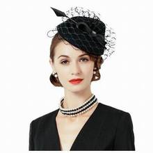 Black Fascinator Hat For Women Wool Pillbox Felt Hats Wedding Lady Vintage With Veil Party Fedora Chapeau Pour Mariage E6603 2024 - buy cheap