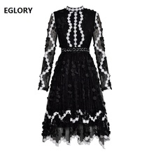 New Chic Women Fashion Dress 2019 Spring Party Ladies Appliques Lace Embroidery Long Sleeve Dress Vintage Retro Vestidos Fiesta 2024 - buy cheap