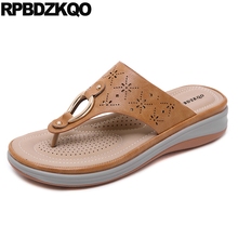 Sandalias de plataforma de talla grande para mujer, chanclas chinas de playa, zapatos marrones con cuña de cuero, zapatillas de verano 2024 - compra barato