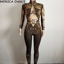 Mono Sexy de malla para mujer, traje transparente con diamantes de imitación plateados brillantes y borlas, para celebrar disfraces de lujo 2024 - compra barato