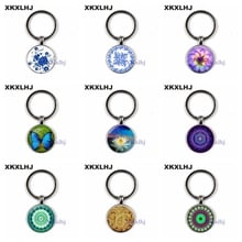 XKXLHJ Fashion key chain Mandala Photo Art Glass Cabochon Pendant Keychain Sacred Geometry Yoga Om New Fashion Jewelry 2018 2024 - buy cheap