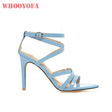 Nova marca de moda azul amarelo sandálias femininas sexy salto alto gladiador senhora stripper sapatos wh851 plus tamanho grande 10 43 46 48 2024 - compre barato