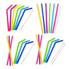 Food Grade Reusable Silicone Straws with Cleaning Brushes 6 Colors Eco-Friendly Drinking Straws Party Bar Accessories 2024 - buy cheap