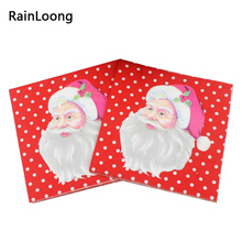 [RainLoong] Santa Red Napkins Christmas  Festive & Party Tissue Paper Napkins Decoration Servilleta 33*33cm 1 pack 2024 - buy cheap