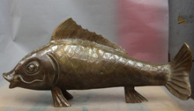 14 Китай античная бронза Медь Скульптура Фэн Шуй украшения благоприятный рыбы Карп статуя 2024 - купить недорого