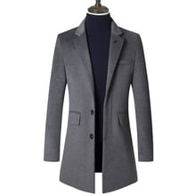 Зимнее длинное Мужское пальто, повседневное приталенное теплое Мужское пальто, куртка из смешанной шерсти, толстый мужской Тренч, большой размер, Pardessus Homme 2024 - купить недорого