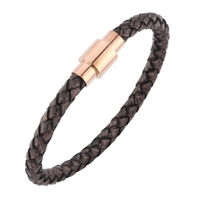 Trendy Jewelry for Women Men Bracelet Vintage Black Braided Leather Bracelet Rose Gold Color Magnetic Clasp Bangles Gift SP0252H 2024 - buy cheap