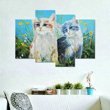 Full square 5d diy diamond painting two cat flowers 3D diamond embroidery 4 spell mosaic animal living room decoration 2024 - buy cheap