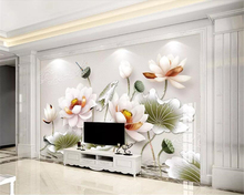 Beibehang Custom 3d wallpaper modern hand-painted 3D high quality embossed watercolor lotus leaf TV background wall 3d wallpaper 2024 - buy cheap
