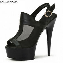 LAIJIANJINXIA-zapatos de vestir a la moda para mujer, Sandalias de tacón alto negro de 6 pulgadas, elegantes y sexys, stilettos, zapatos de bailarina exótica 2024 - compra barato