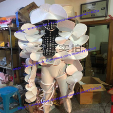 Model Catwalk stage show white Future technology fan-shaped bar gogo costumes Male muscle man costume 2024 - buy cheap