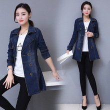 2019 spring and autumn new slim denim windbreaker jacket female long suit collar double-breasted jacket 2024 - compre barato