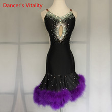 Custom Made Women/Girls Latin Dance Competition Clothes Diamond Beaded Feather Latin Dresses Adult/Kids Performance Costumes 2024 - buy cheap