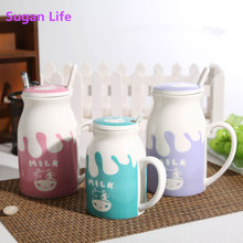 Sugan Life-taza de agua de gran capacidad con tapa, vaso de leche de cerámica de dibujos animados, japonés y coreano, nuevo 2024 - compra barato