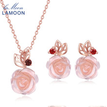 LAMOON FlowerRose Natural Pink Rose Quartz made with 925 Sterling Silver Jewelry  Jewelry Set V033-2 2024 - buy cheap