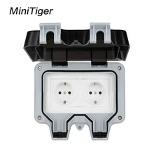 Minitiger-Toma de corriente de pared impermeable para exteriores, enchufe doble estándar europeo, 16A, con conexión a tierra, CA 110 ~ 250V, IP66 2024 - compra barato