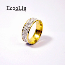 EcooLin 4 Row Lines Clear Crystal Wedding Rings For Women Fashion Rhinestone Stainless Steel Female Teen Jewelry 2024 - buy cheap