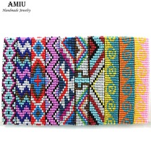 AMIU-pulsera de la amistad hecha a mano para hombres y mujeres, brazalete con cuentas de semilla Hippy, cuerda cruzada, hecha a mano 2024 - compra barato