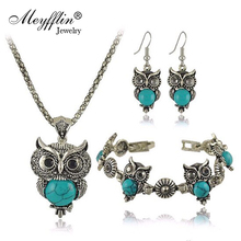 2021 Jewelry Set For Women Fashion Vintage Silver Color Owl Necklace Earrings Bracelet Set Bijoux Femme 2024 - buy cheap