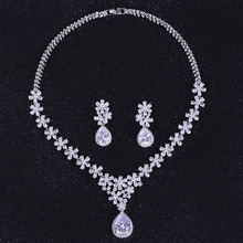 New High Quality White Gold Color Water Drop Pendant Cubic Zirconia Big Flower Bridal Choker Necklace Sets For Wedding Jewelry 2024 - buy cheap