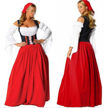 Disfraz de dama francesa para fiesta de Halloween, vestido largo rojo de Oktoberfest, vestido de camarera de cerveza, disfraz de granjero alemán 2024 - compra barato