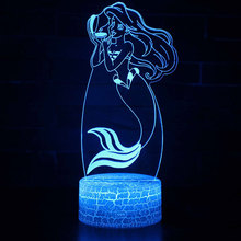 Lámpara 3D con tema de sirena de dibujos animados, luz LED nocturna, 7 colores, cambio de humor táctil, regalo de Navidad, envío directo 2024 - compra barato