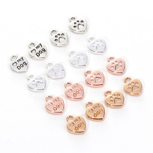 10*13MM Rose Gold Silver LOVE MY DOG Footprints Heart Pendant Charms Copper Jewelry Making Accessories 50PCS 2024 - buy cheap