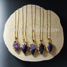 WKT Charming necklace raw crystal necklace with gold trim raw crystal pendant purple necklace in free shopping 2024 - buy cheap