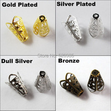 (50Pcs=1Lot ! ) Free Shipping Jewelry Finding 10x16MM Four-leaves Hollow Bugle Bead Cap Gold Silver Bronze Nickel Plated No.BC04 2024 - buy cheap