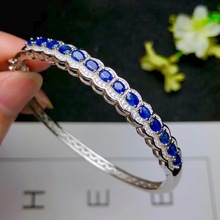 Pulseira de safira natural e real, joias finas de prata esterlina 925 com safira azul real 2024 - compre barato
