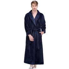 2018 New Men Winter Extra Long Robe Flannel  Coral Fleece Bathrobe Male Full Sleeve Kimono Bath Robe Male Warm Dressing Gown 2024 - buy cheap