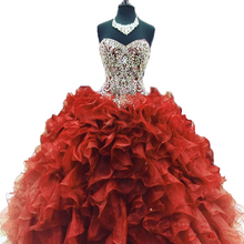 Bealegantom 2021 Stock Red Ball Gown Quinceanera Dresses Beaded Sequined Sweet 16 Dress For 15 Years Vestidos De 15 Anos QA1512 2024 - buy cheap